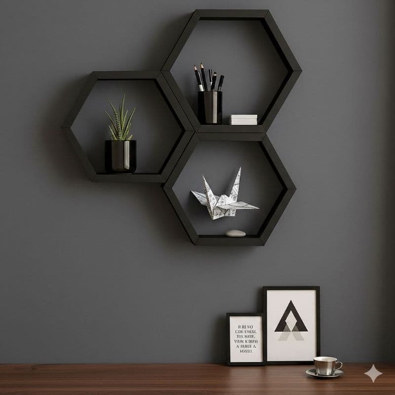 Kit 3 Nichos Decorativos Hexagonais Colmeia Em MDF