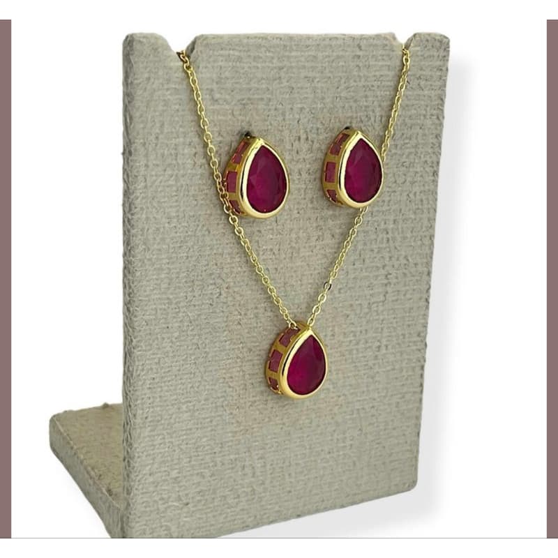 Kit Colar Brinco Gota e Coração Pedra Zircônia Folheado Ouro 18K Delicado Acessório Feminino