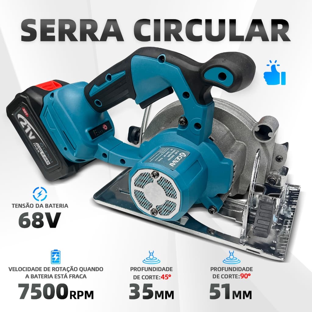 Serra Circular Sem Fio Recarregável E Portátil 2 Bateria 68V