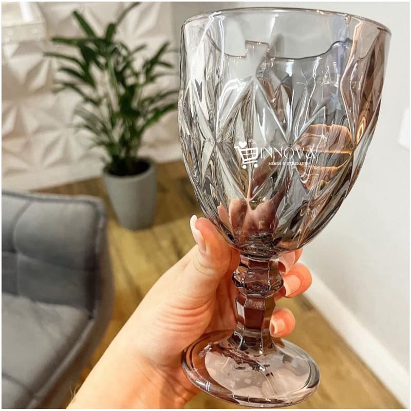 Jogo 6 Taças Diamond de Vidro Cinza Fumê Diamante 340ml