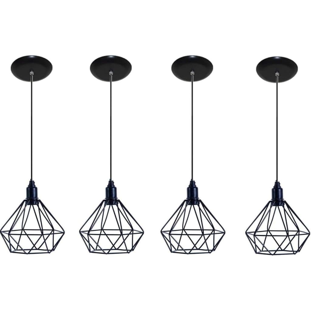 kit 4 Pendente Luminária Diamante Aramado Preto