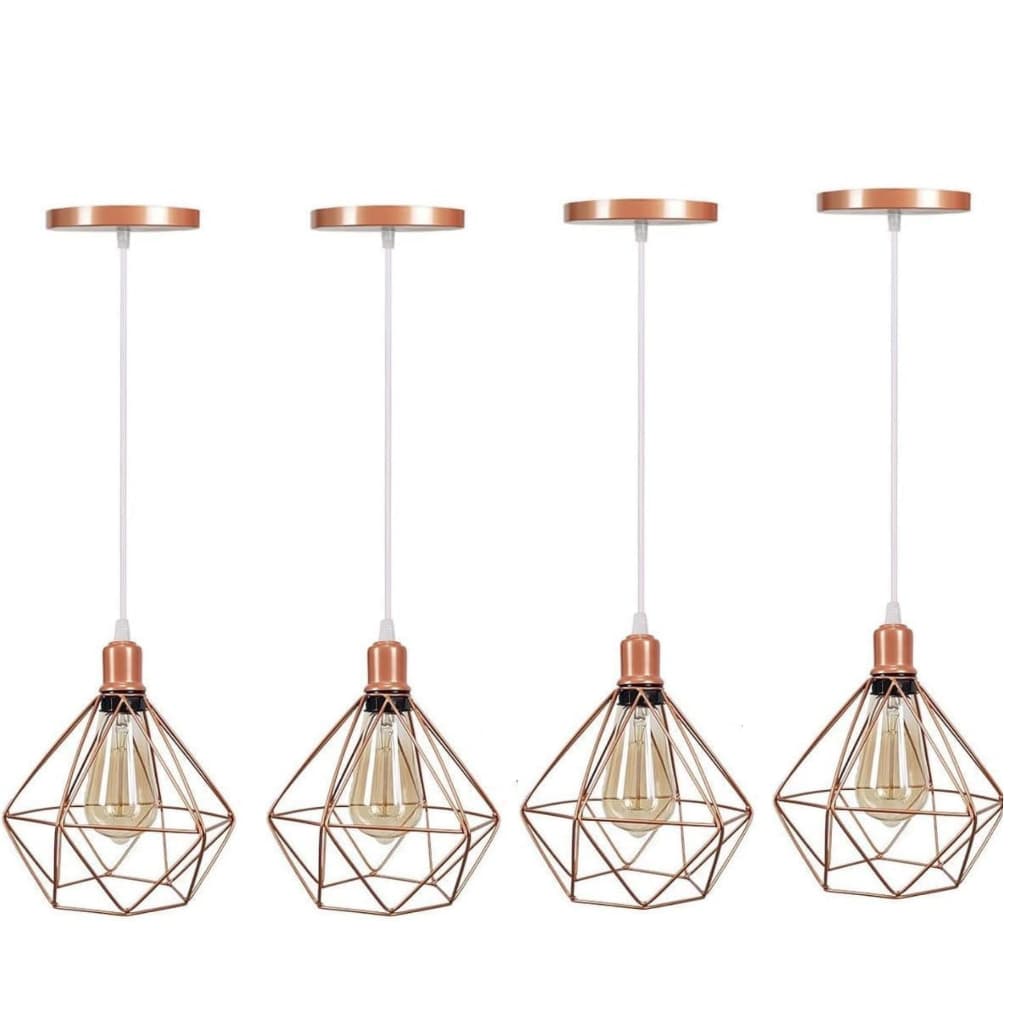 kit 4 Pendente Lustre Luminária Aramado Diamante Rose Gold
