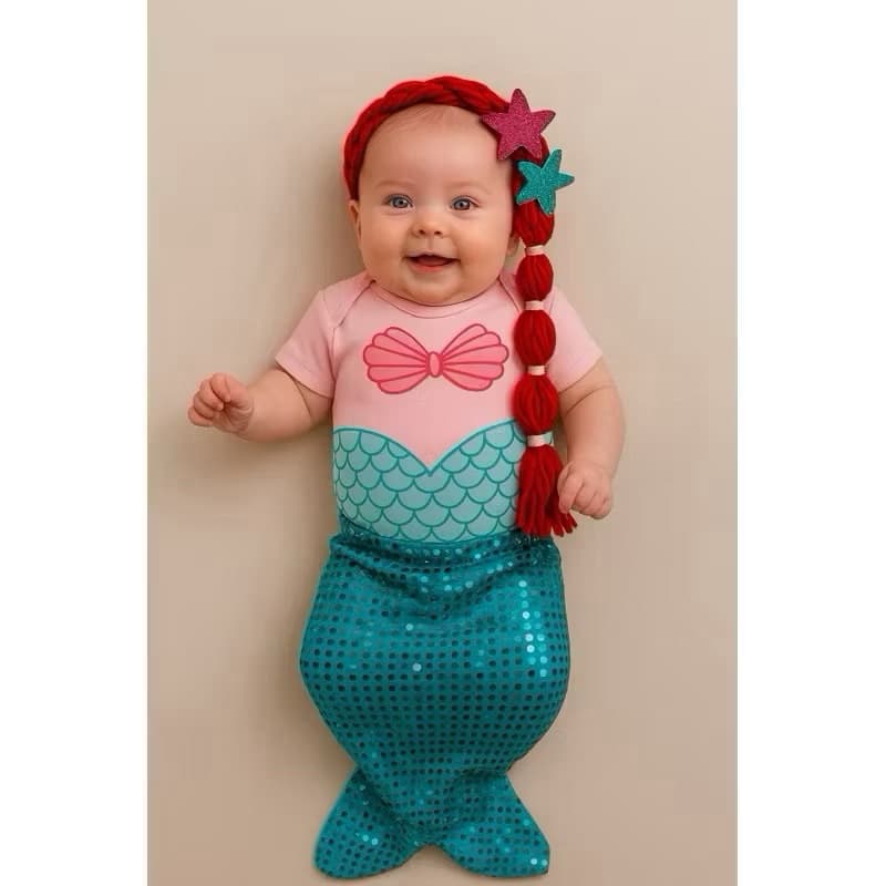 Body Mesversario Bebê Princesa Sereia + Cauda