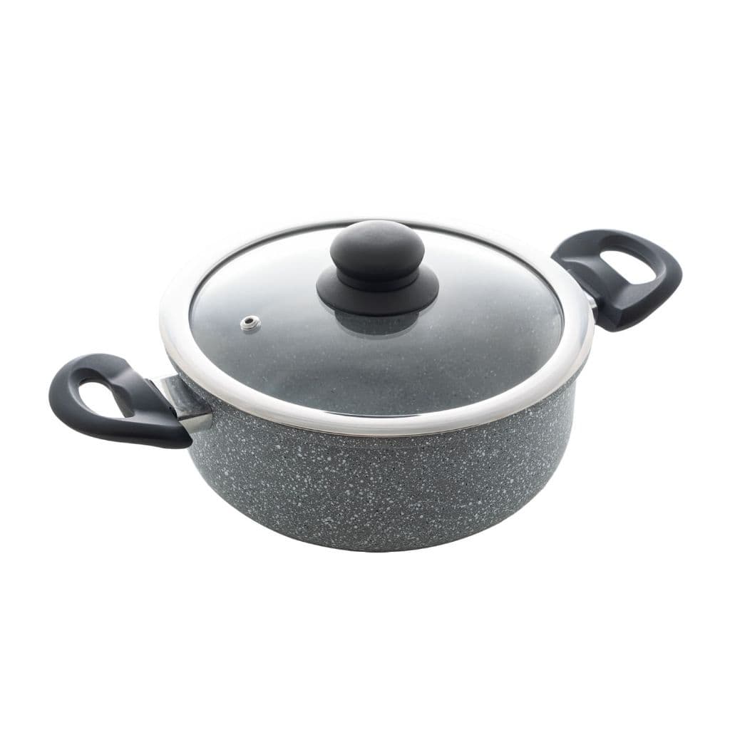 Caçarola de Indução com Tampa de Vidro 22cm Granilite Cinza Alumínio com Revestimento Cerâmico Wolff