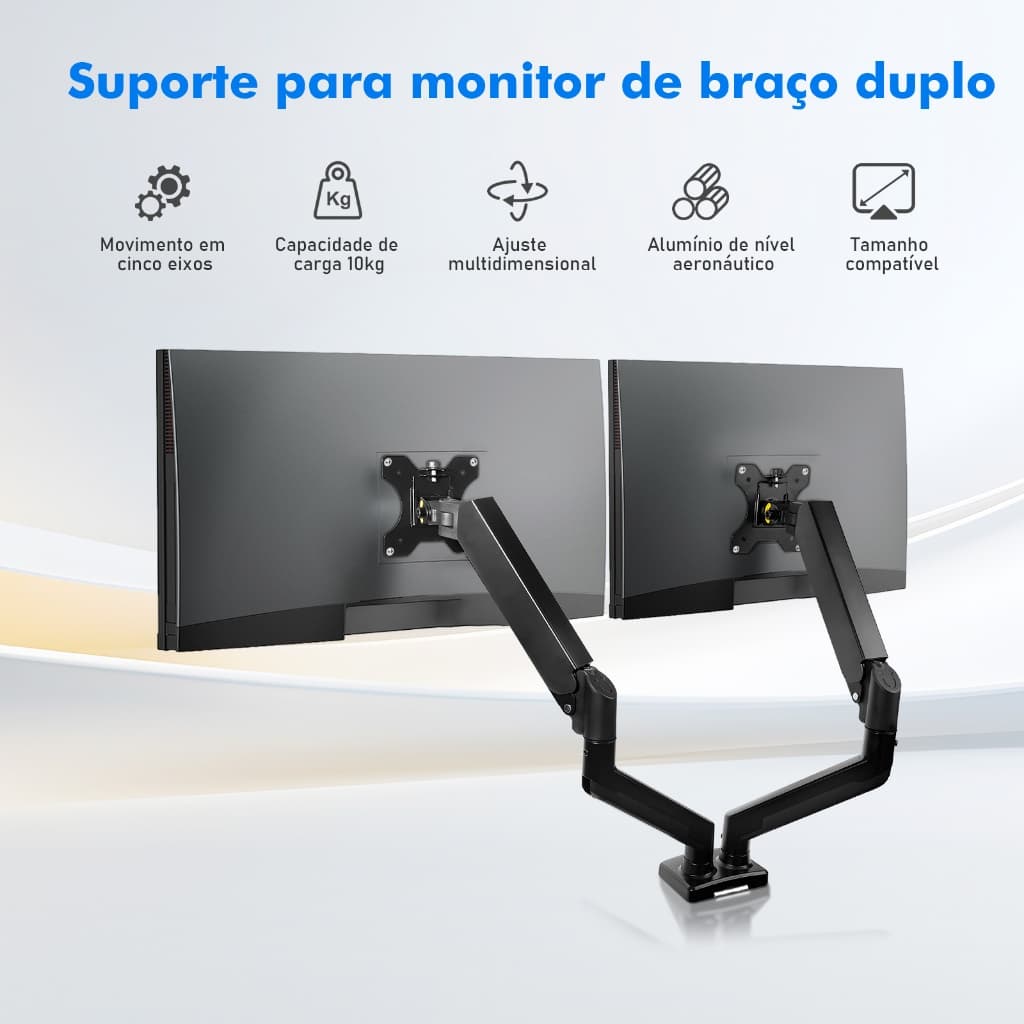 Suporte De Mesa Para Tv/monitor duplo De 14 Até 32 Preto Capacidade de carga 10KG DN02 Articulado Ergonomico VESA100x100