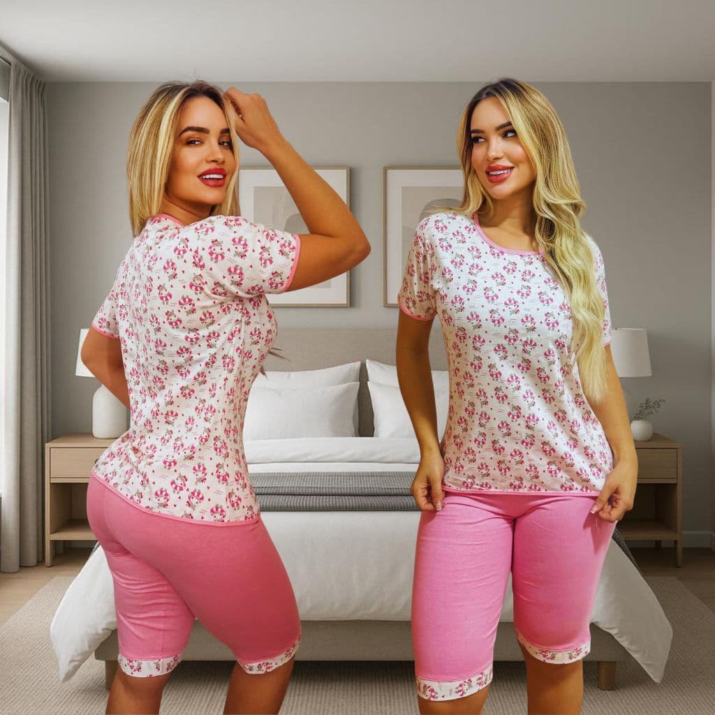 Conjunto Pijama Pescador Com Camiseta Malha 100% Algodão Babydool Feminino Dormir Confortável  Capri
