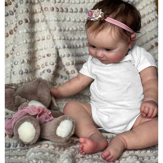 Bebê Reborn Silicone Pintado Menina Realista 48cm Maddie Olhos Castanhos