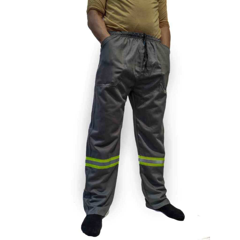 Calça Brim Profissional para Eletrecista Trabalho Cinza Com Faixa De Segurança Refletiva Uniforme