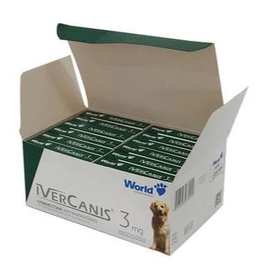 Remédio Para Carrapato Parasitas, Pulga e Sarna Ivercanis 3mg 4 Comprimidos World 1cx 48 Comprimidos