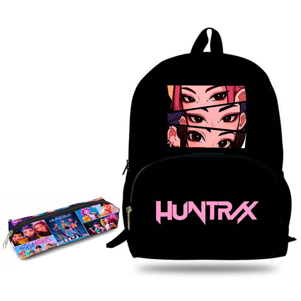 Kit Mochila e Estojo Guerreiras do K-Pop adolescentes para viagens, bolsa escolar Black
