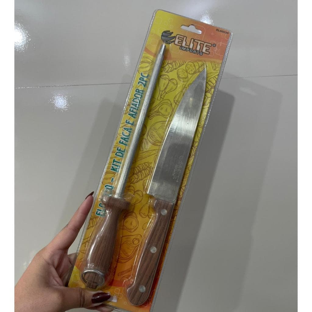 Kit Faca Chef e Amolador Profissional – Corte Preciso e Afiamento Eficiente