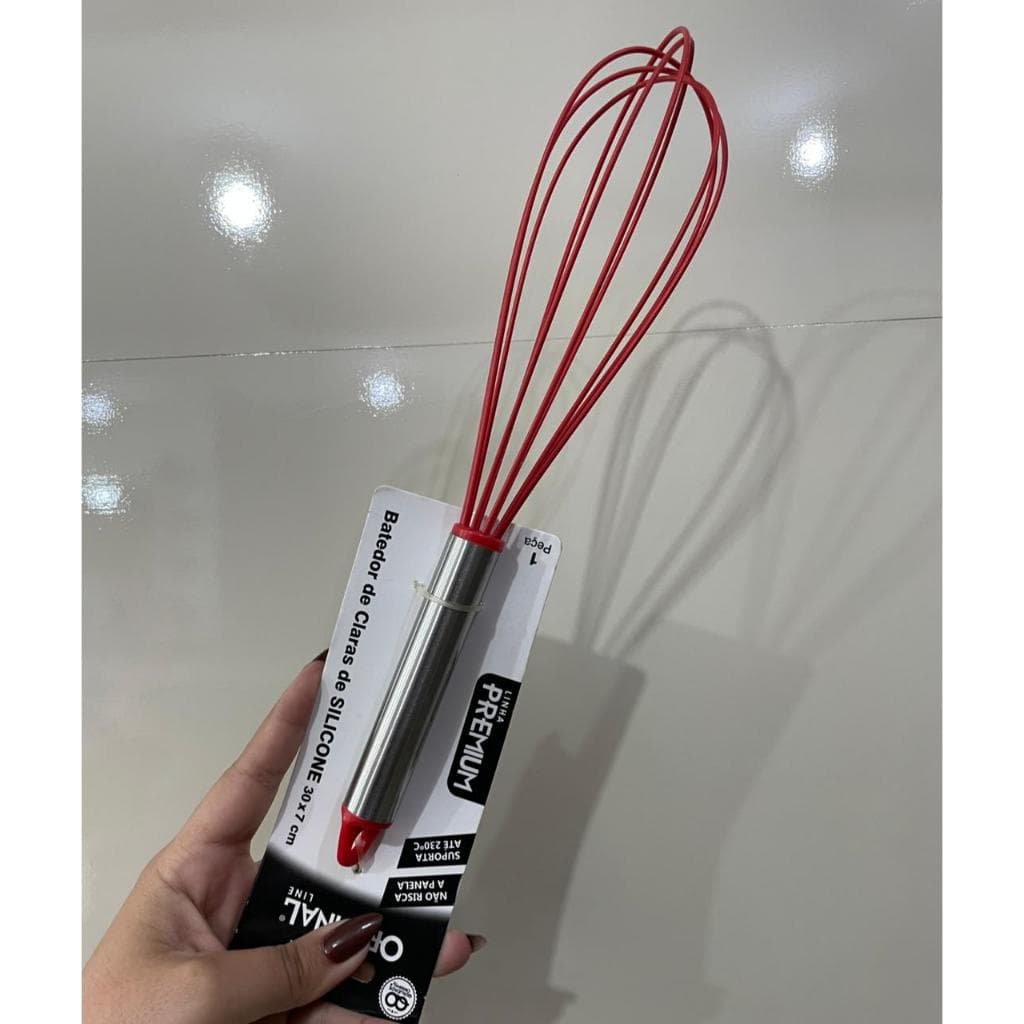 kit com 2 Batedor De Claras Fouet De Silicone Cabo Inox