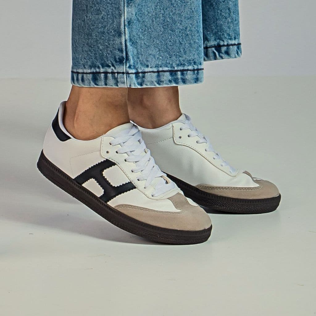 Tênis Feminino Casual Branco Preto Confortável Lazzlu