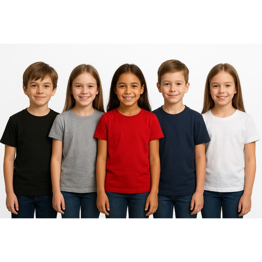 Kit 5 Camisetas Básicas Algodão Infantil Unissex Menino e Menina Roupa De Criança l18