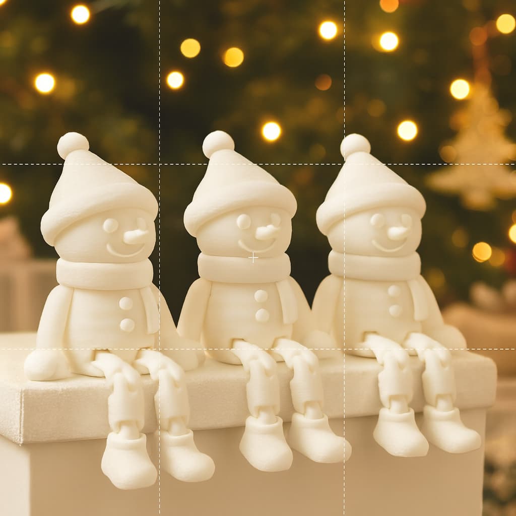 Boneco de Neve Natalino Decorativo – Kit 3 Enfeites com Pernas Articuladas – Decoração de Natal Branco