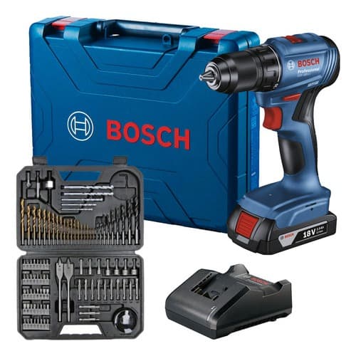 Kit Furadeira Parafusadeira Impacto Bosch GSB 185 Li + Bateria + Jogo Bits Brocas 103 Pcs + Maleta