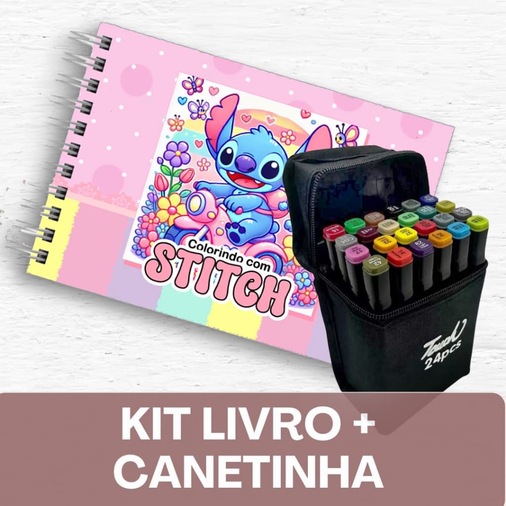 Livro de Colorir Capa dura + Canetinhas   STITCH