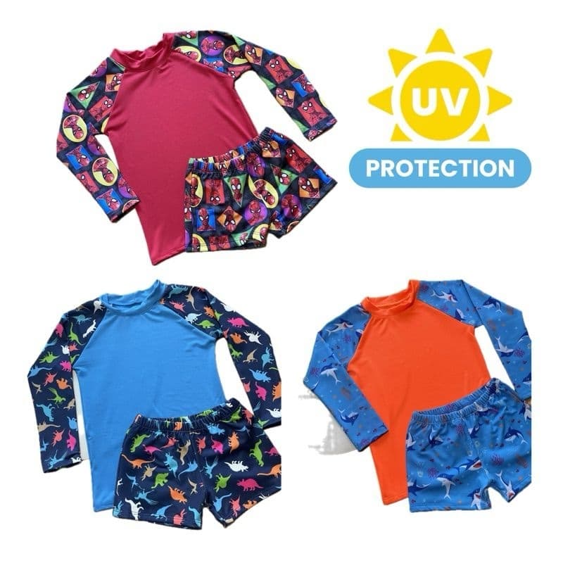Conjunto Infantil Moda Praia Camisa Manga Longa Proteção UV50+  Tamanho 2 ao 10