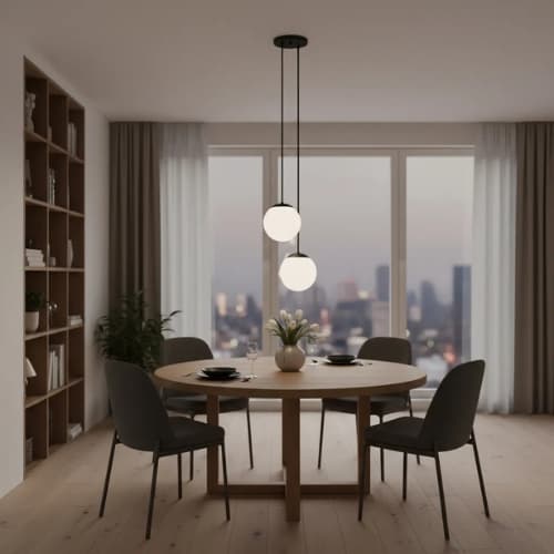 DUPLO LUSTRE PENDENTE GLOBO BOLA VIDRO LED JABUTICABA STUTTGART PRETO FOSCO - BRANCO QUENTE