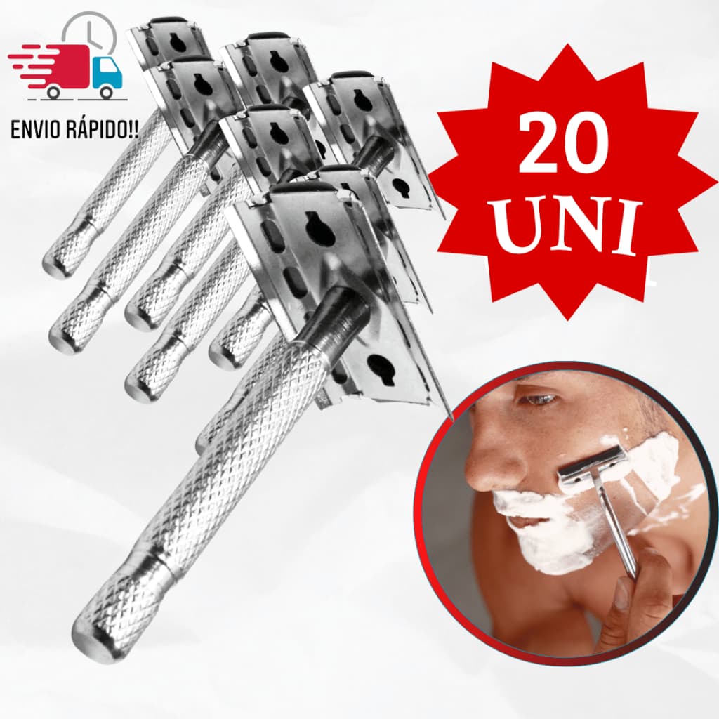 Barbeadores Retro Kit 20 Aparelhos de Barbear de Metal Articulado Cabo Adaptável a Mão Acompanha uma Lâmina  Promoção