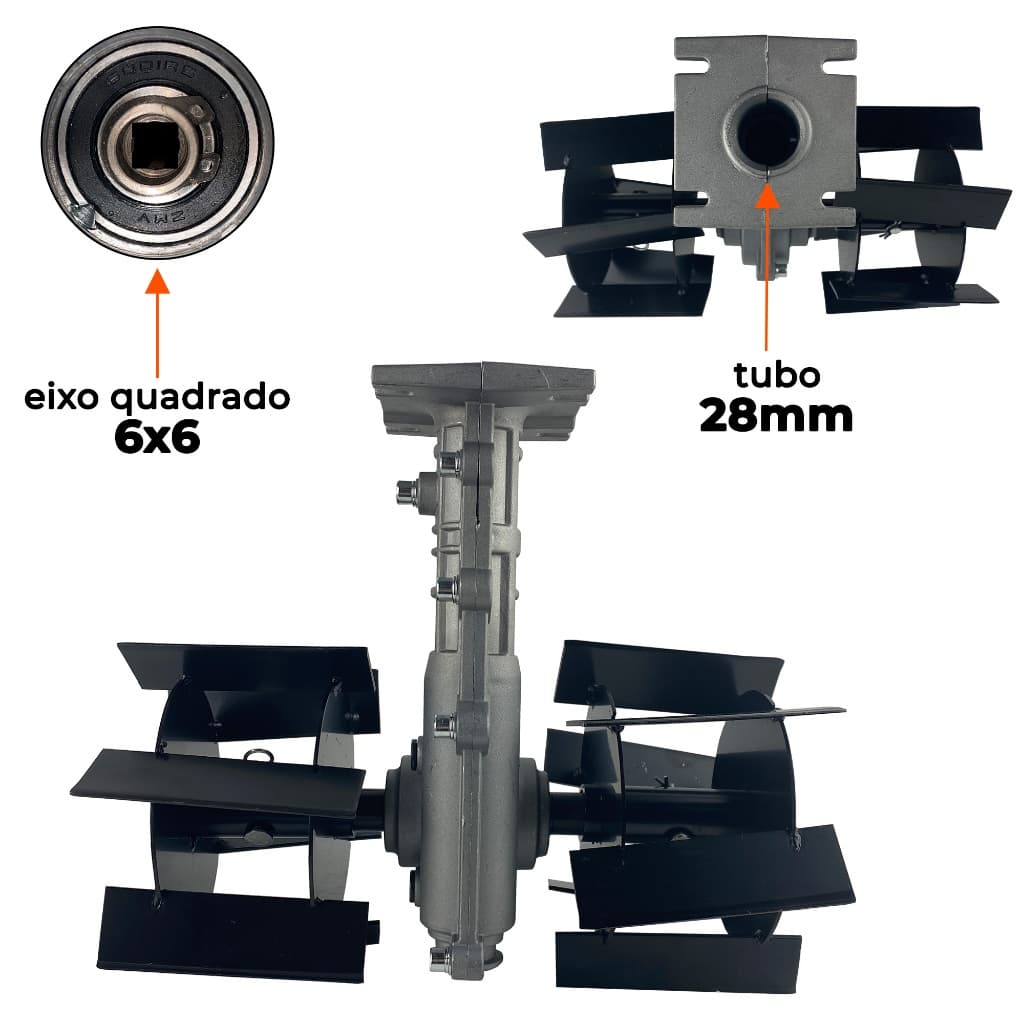 Enxada Rotativa Capinadeira para Roçadeira a Gasolina Tubo 28mm Eixo Quadrado 6x6mm Stihl Carbon Fak