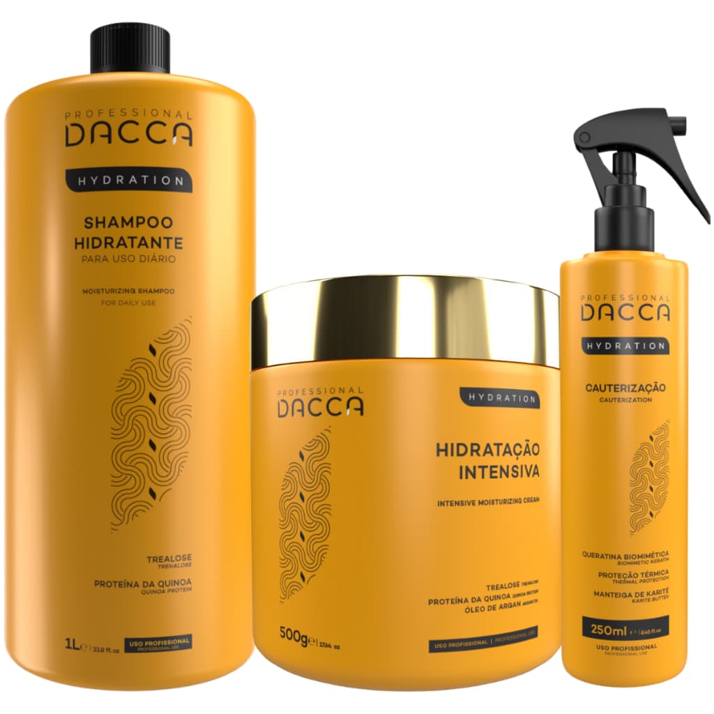 Kit Cauterização Capilar Profissional Shampoo 1L Creme de Hidratação Cabelo Dacca