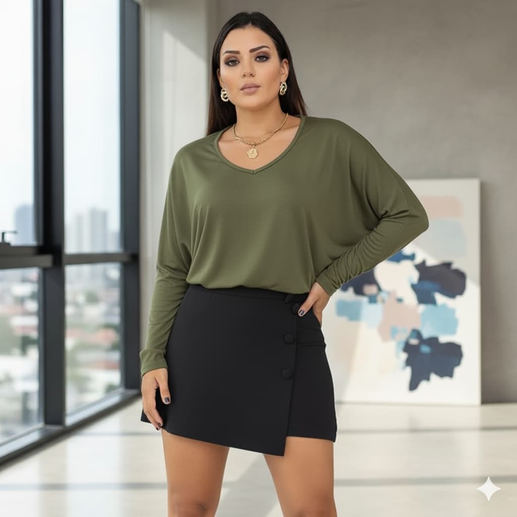 Blusa Blusinha Feminina Social Manga Longa Soltinha Basica Plus Size