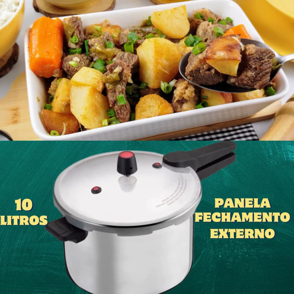 Panela Pressão Alumínio Nacional 10 L Fechamento Externo Válvula Segurança Cozinha Industrial