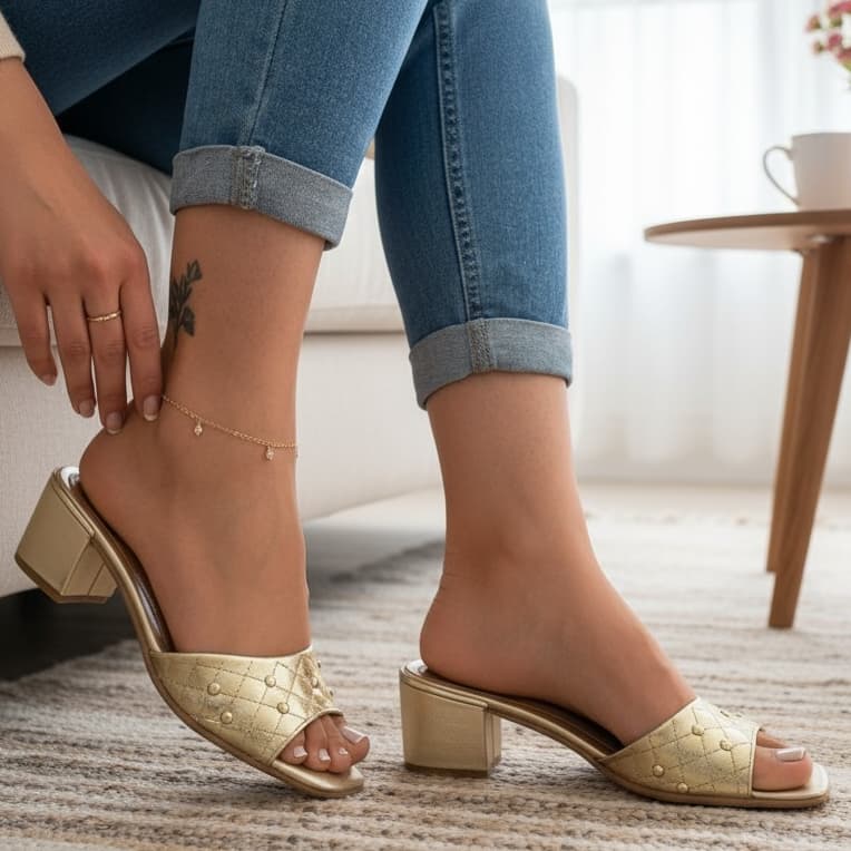 Tamanco Feminino Saltinho Salto Bloco Com Detalhe Spaik Conforto Sandália Leve Moda