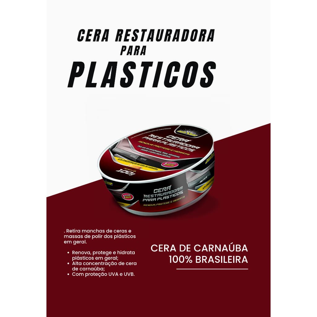 Cera Restauradora de Plásticos AutoShine com Cera de Carnaúba– Renova, Protege e Hidrata Plásticos Auto