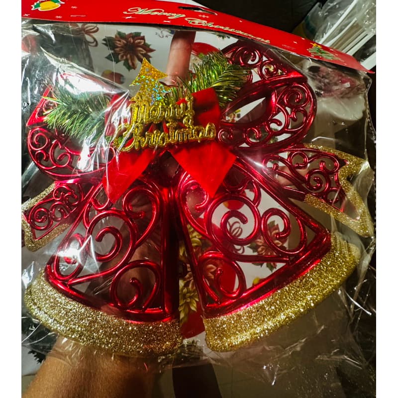 Sino Decorativo de Natal Aproximadamente 26x20cm Vermelho com Dourado
