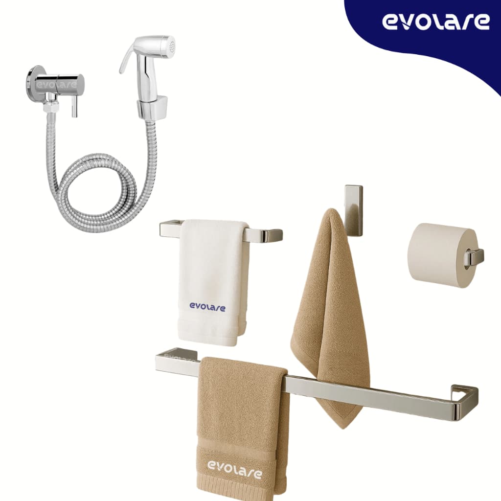 Kit de Banheiro Cromado com Ducha Higiênica e Porta Toalhas - Acessórios de Banheiro