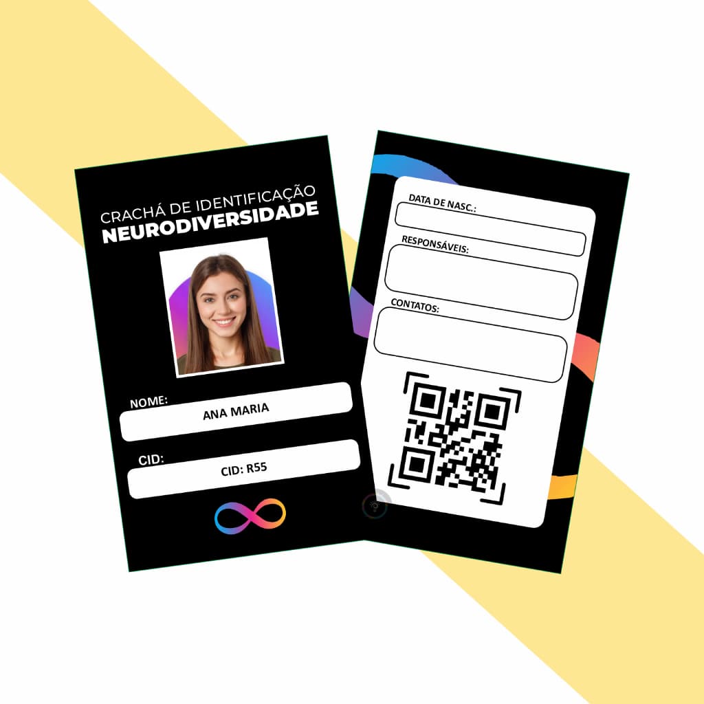 Kit Crachá PVC Neurodiversidade com Laudo em Qrcode + Cordão - Crachá Personalizado