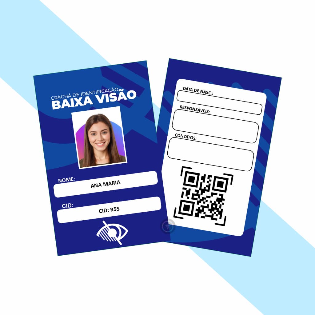 Kit Crachá PVC Baixa Visão com Laudo em Qrcode + Cordão - Crachá Personalizado