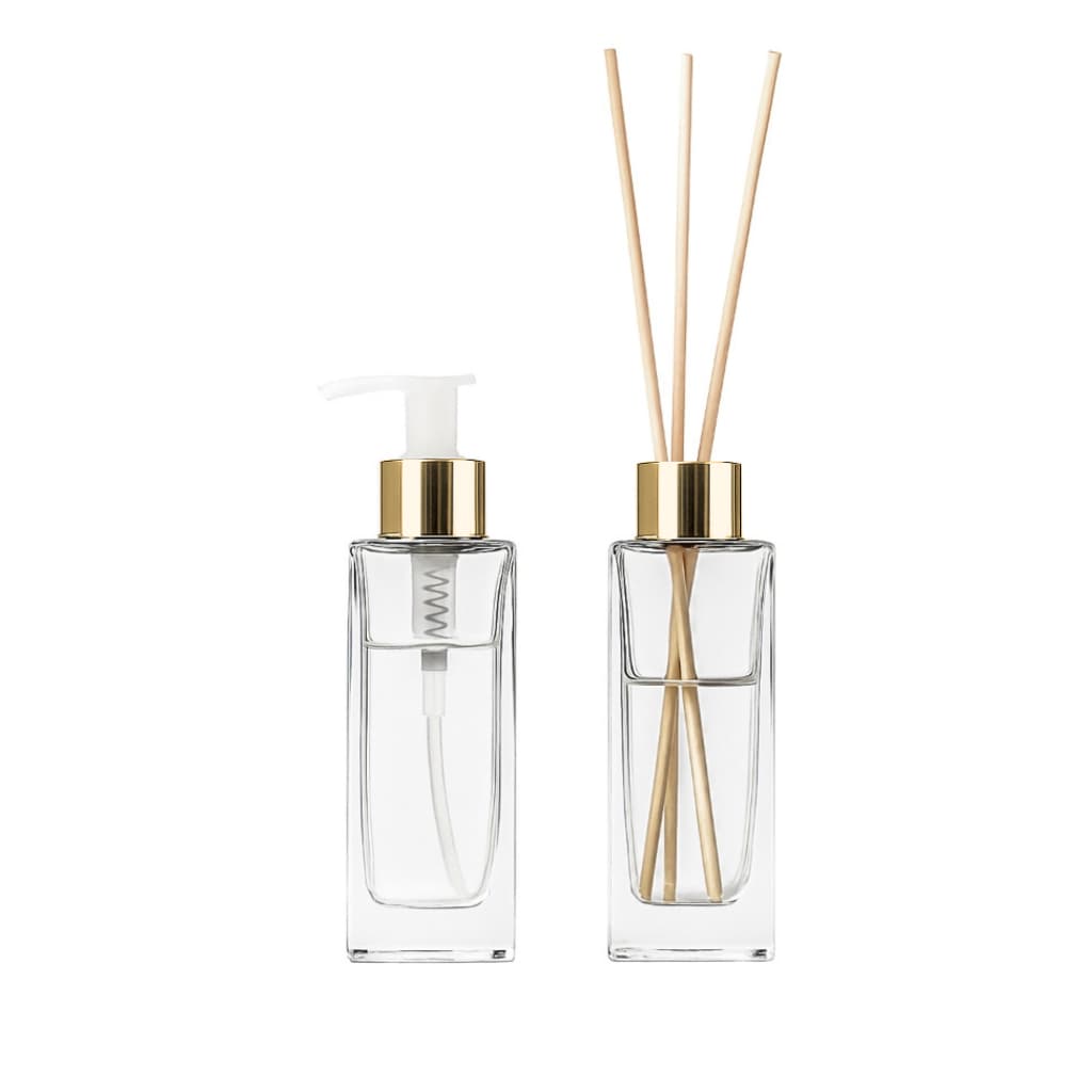 Kit Lavabo Banheiro Saboneteira e Difusor  Com Varetas - Square 150ml - 5 Cores Luxo