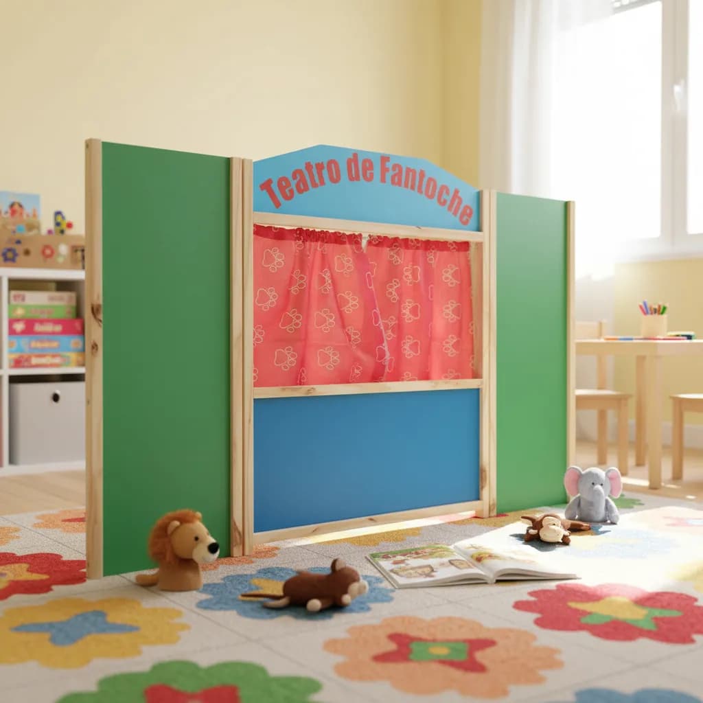 Teatro de Fantoches Pequeno História Contos Infantil Interação Escolar MDF Pintado Pinus De bancada