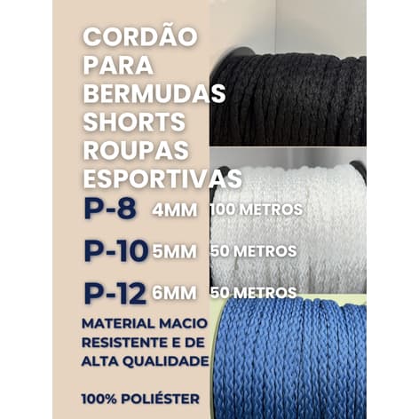 Cordão de Poliéster para Moletom  Capuz  Shorts e Bermudas – Cordão Roliço para Roupa