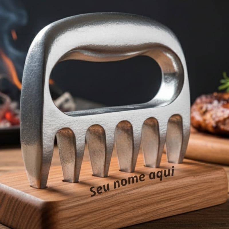 Garra de Urso Personalizada Garfo Churrasco Desfiador Presente personalizado Suporte Madeira