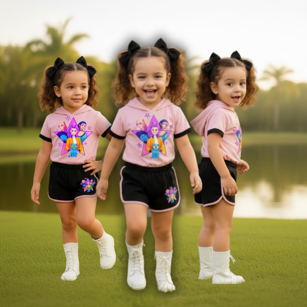 Conjunto Infantil Menina Estilo Kpop Moda Coreana Camiseta E Short