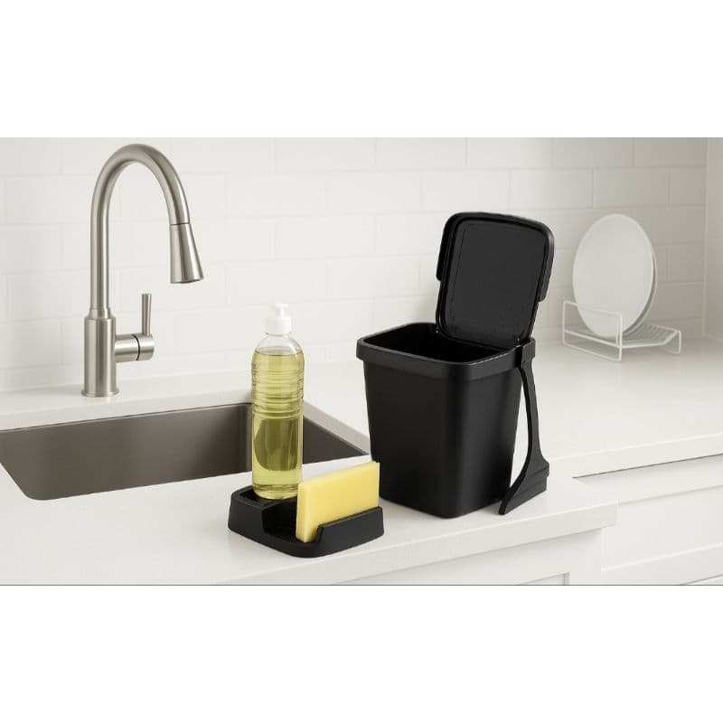 kit pia elegance com porta detergente rodinho e lixeira 4,8L