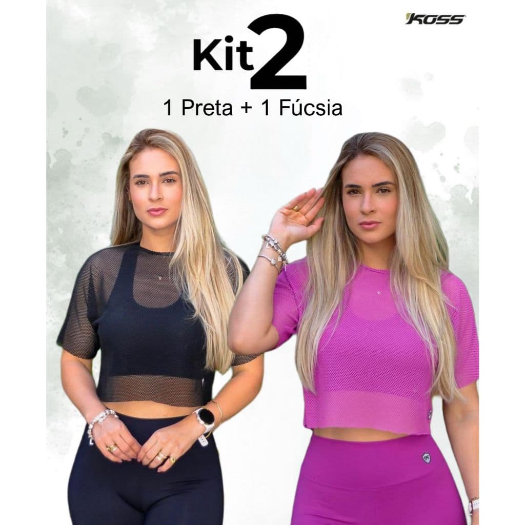 KIT 2 BLUSAS FEMININA FITNESS TELA TULE ARRASTÃO TRANSPARENTE DE ACADEMIA TREINO CORRIDA