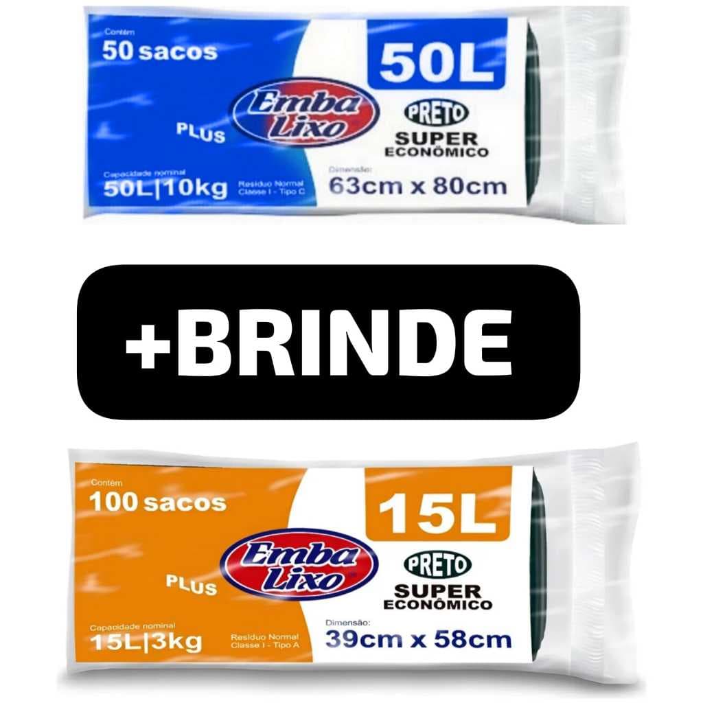 KIT 2 PACOTES DE SACO DE LIXO 1DE 50L +1 DE 15L DIREITO DA FÁBRICA