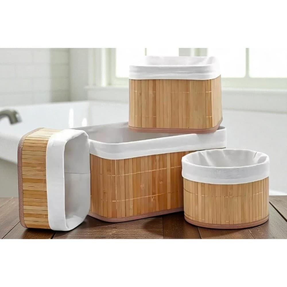 Conjunto 4 Cestos Organizadores de Bambu – Elegância, Sustentabilidade e Organização!