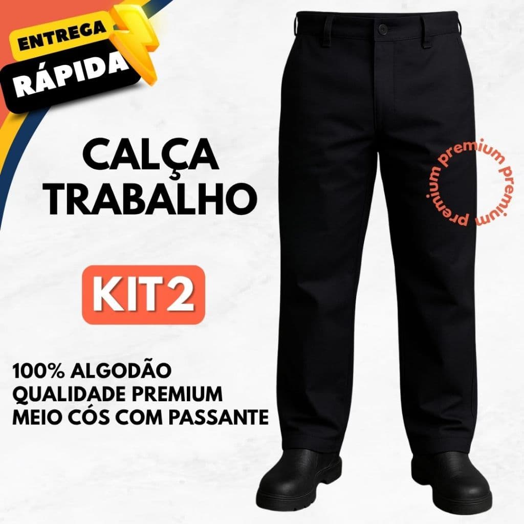 Kit 2 Calça de Brim Meio Cós Preta Resistente Santista 100% Algodão UV50+ Unissex Premium