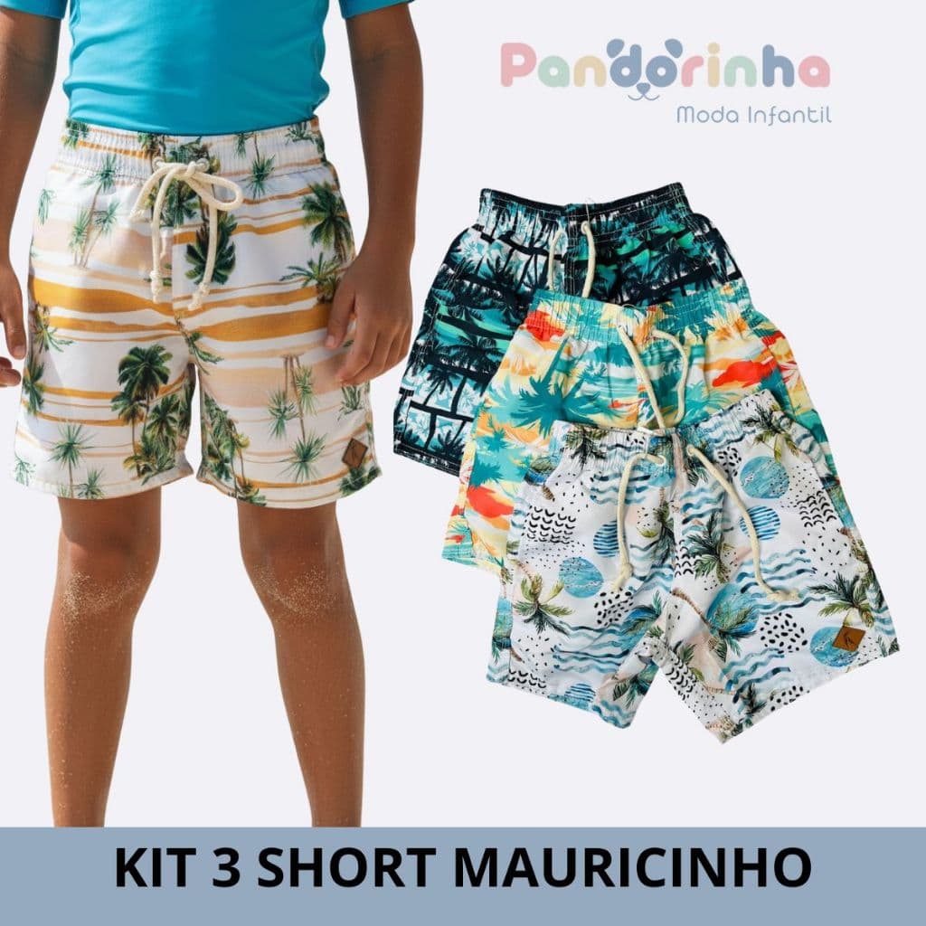 Kit 3 Bermudas Short Tactel Infantil Menino Moda Praia Verão
