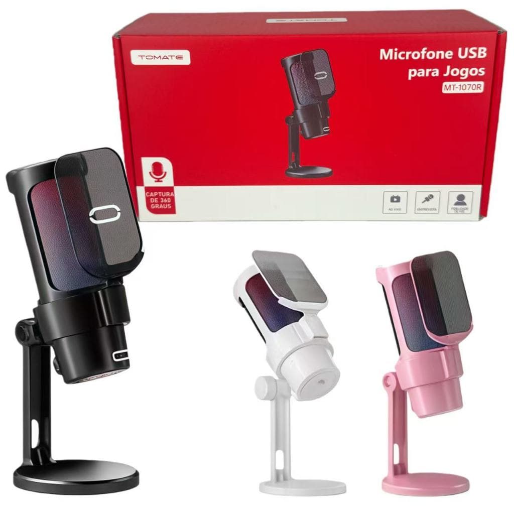 Microfone Condensador Gamer Usb Led RGB gravação de voz jogo para computador e transmissão ao vivo