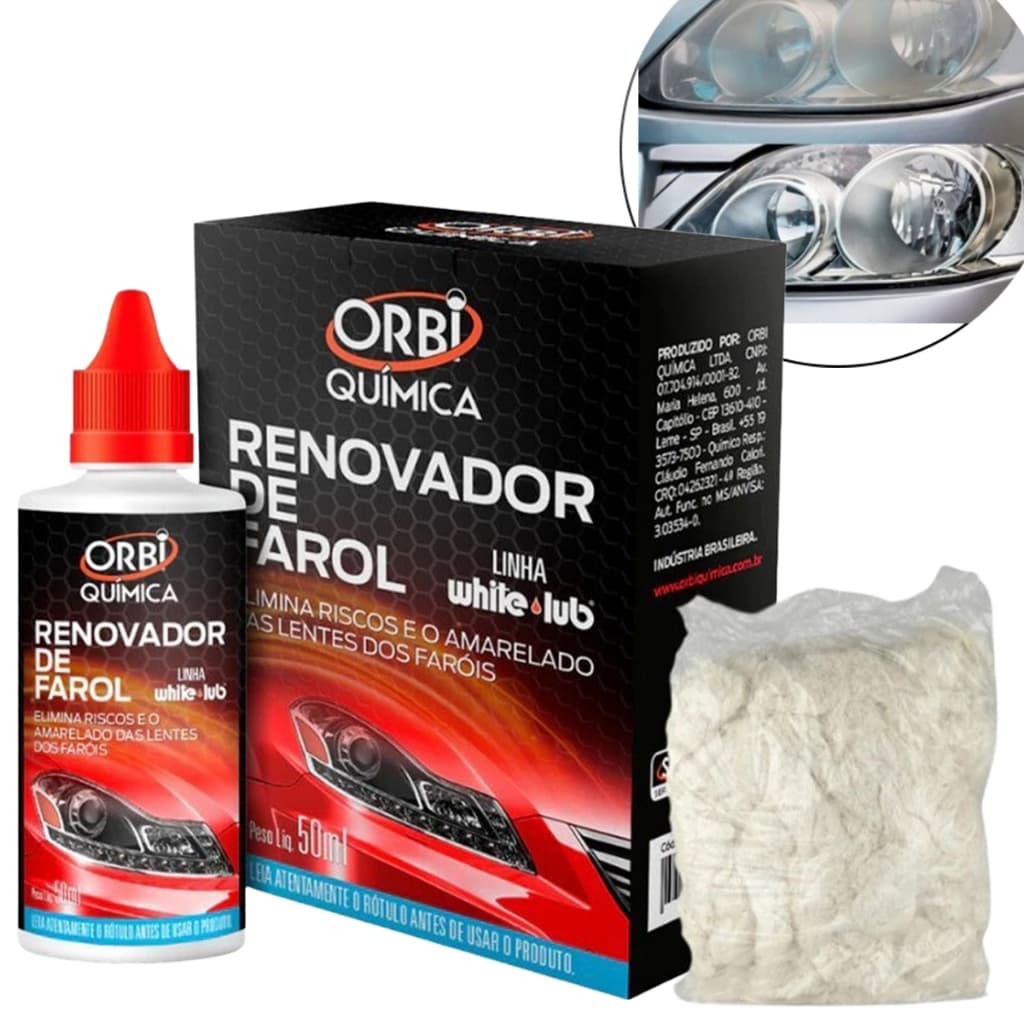 Revitalizador Líquido para Faróis Orbi 50ml Remove Amarelado e Riscos