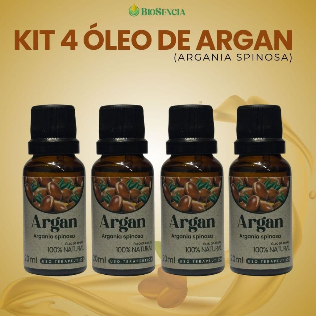 Kit com 4 Frascos de Óleo Vegetal de Argan 20 ml – Reparação e Maciez