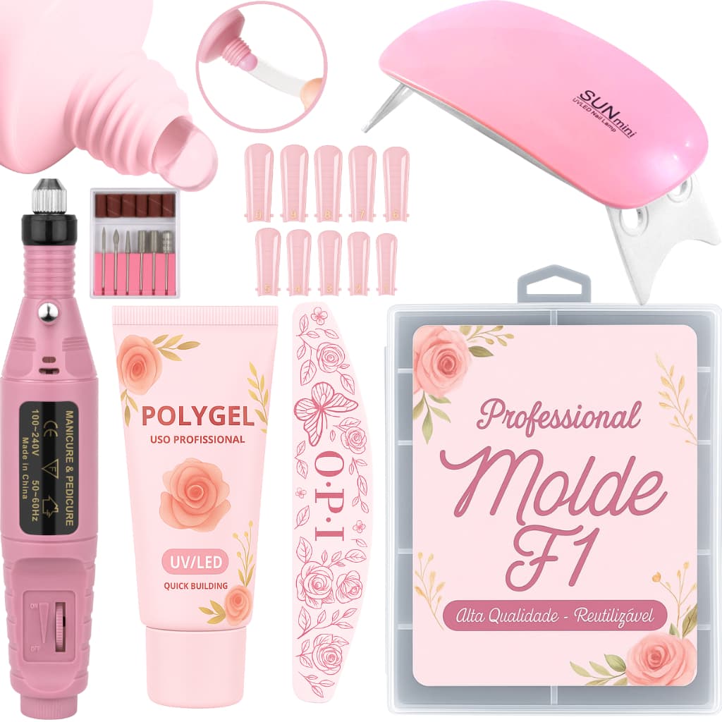 Kit Unha de Gel completo Iniciante Manicure Alongamento Cabine Sun Mini Unhas Polygel Molde F1 Lixa Lixadeira Elétrica