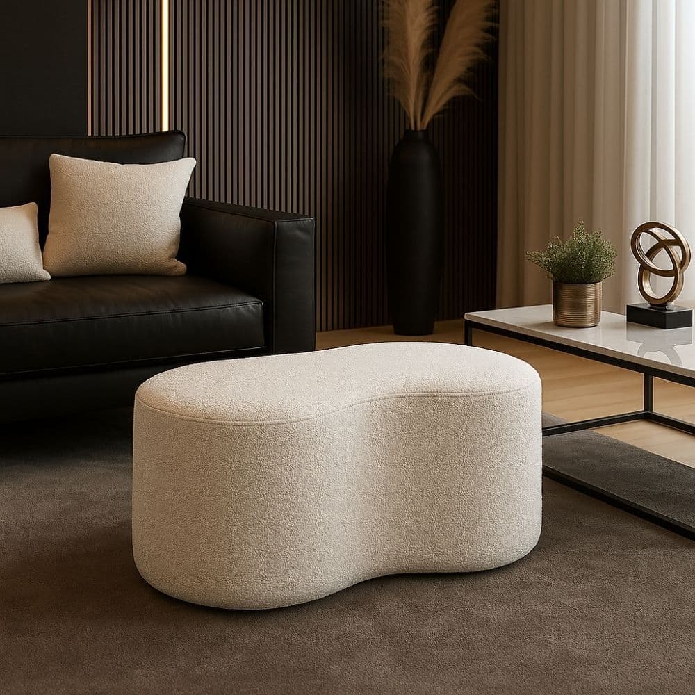 Puff Banco Curvo Orgânico Terry Luxo 1 Metro Sala Quarto Closet Escritório Tecio Boucle Off White